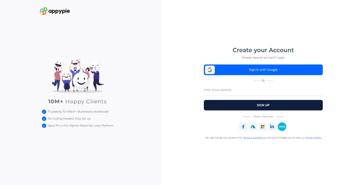 How To Make An AppyPie Account step 2